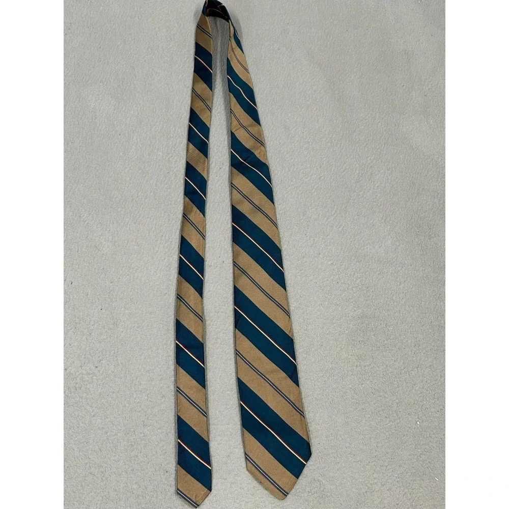 Robert Talbott Tie Mens H. Davis‎ & Sons 100% Silk Hand Sewn Teal Tan Stripped